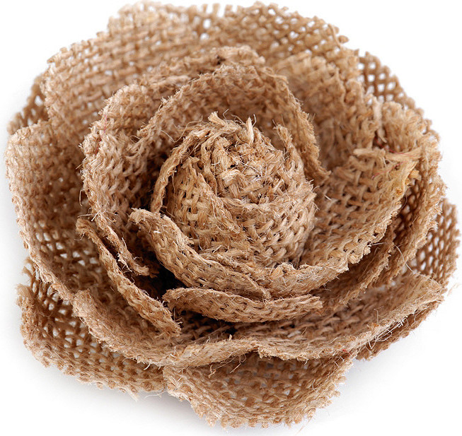 Textilní aplikace / nášivka jutový květ Varianta: 2 režná přírodní, Balení: 10 ks