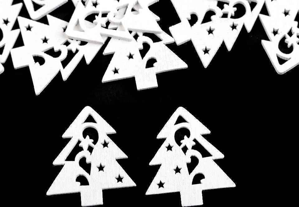 Dřevěná vánoční hvězda, srdce, stromeček Varianta: 3 bílá strom, Balení: 10 ks