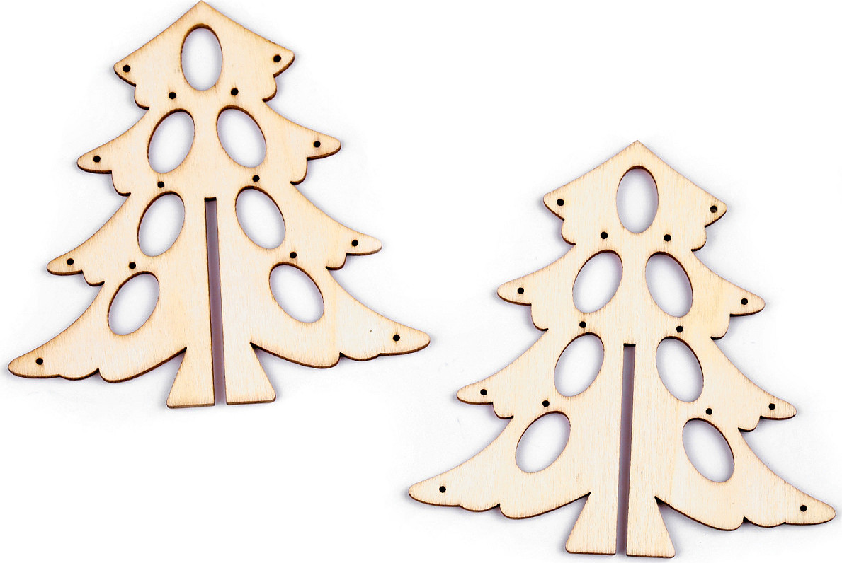 Vánoční dřevěné ozdoby k nalepení / k zavěšení Varianta: 3 přírodní sv. stromeček, Balení: 2 ks