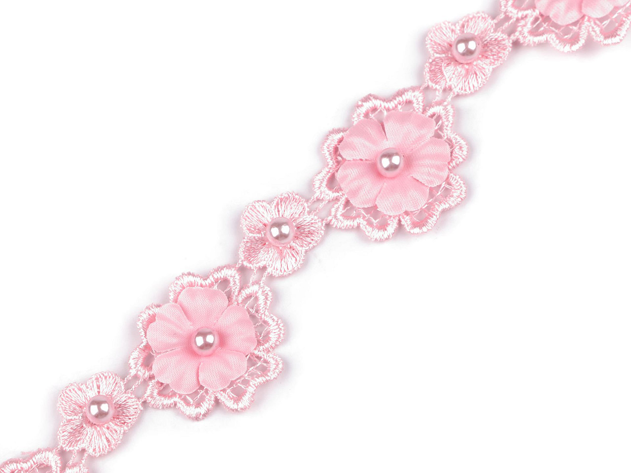 Krajka 3D květ s perlou šíře 30 mm Varianta: 5 růžová, Balení: 1 m