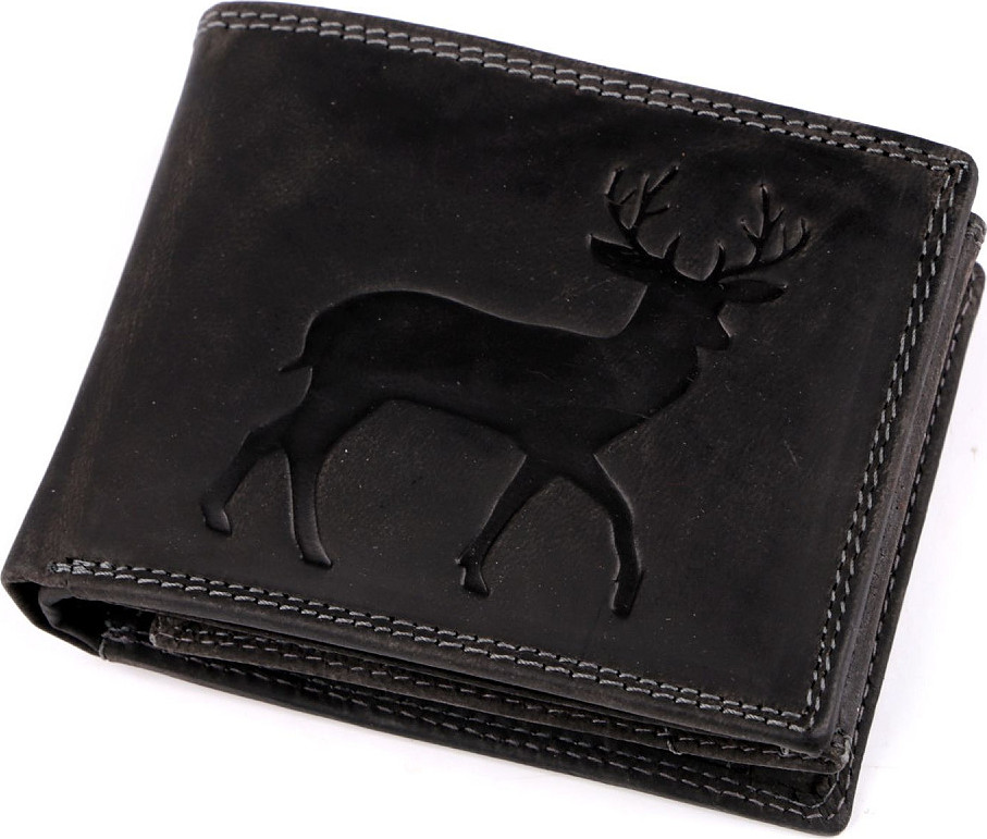 Pánská peněženka kožená pro myslivce, rybáře, motorkáře 9,5x12 cm Varianta: 16 černá jelen, Balení: 1 ks