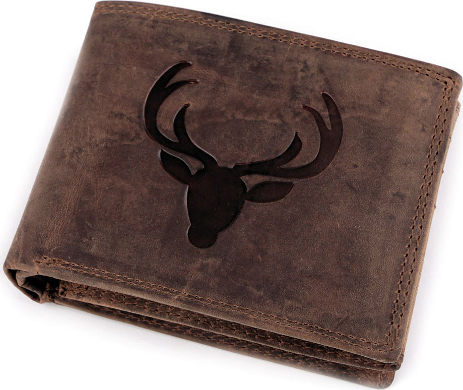 Pánská peněženka kožená pro myslivce, rybáře, motorkáře 9,5x12 cm Varianta: 20 hnědá světlá jelen, Balení: 1 ks