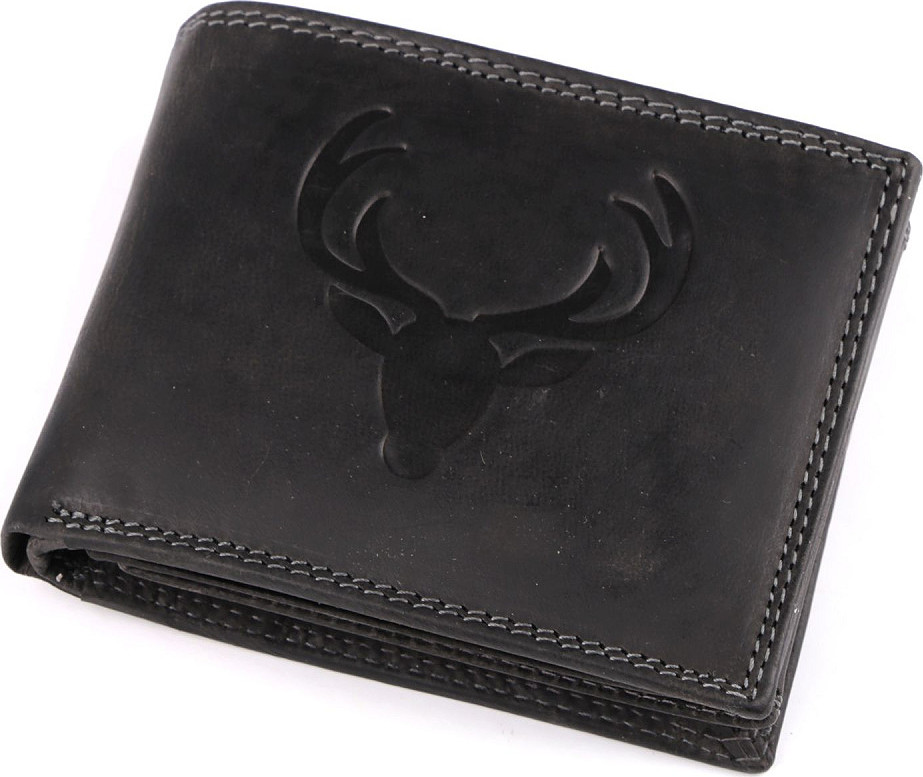 Pánská peněženka kožená pro myslivce, rybáře, motorkáře 9,5x12 cm Varianta: 21 černá jelen, Balení: 1 ks