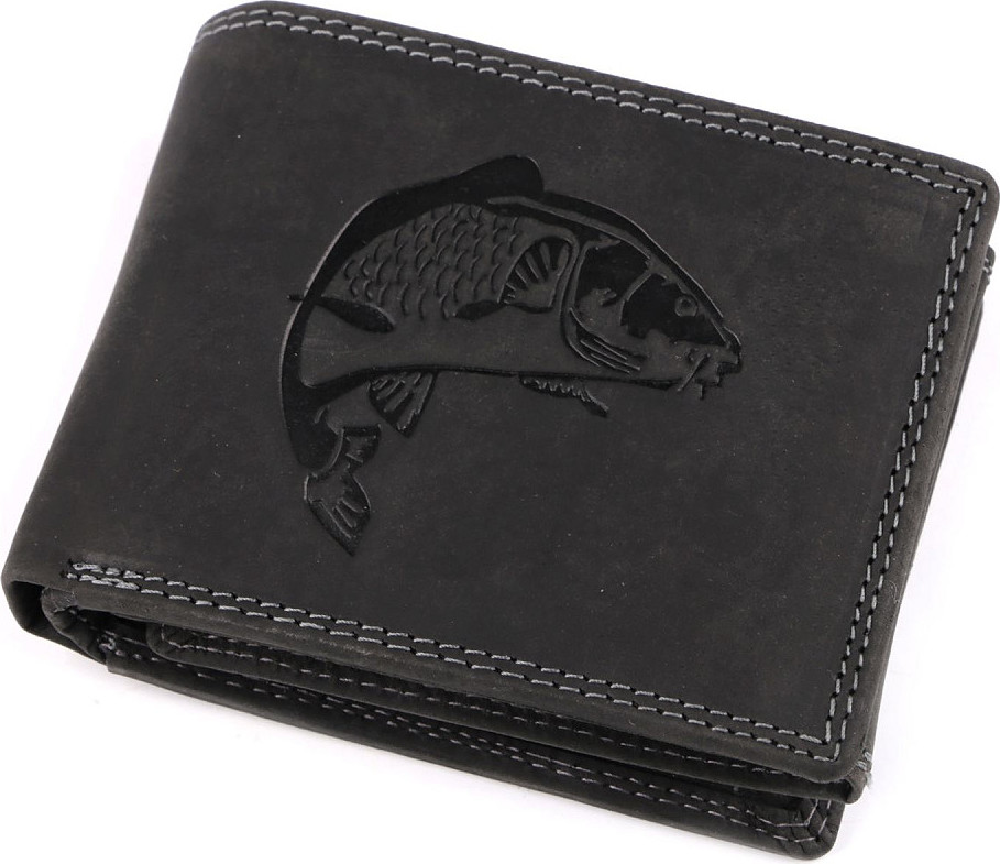 Pánská peněženka kožená pro myslivce, rybáře, motorkáře 9,5x12 cm Varianta: 22 černá ryba, Balení: 1 ks