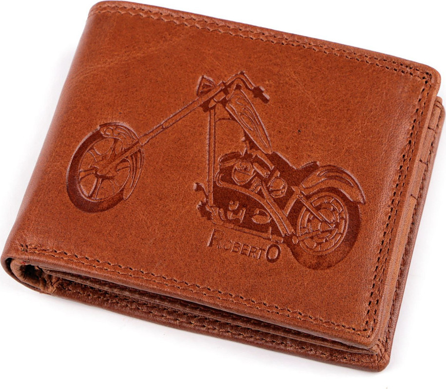 Pánská peněženka kožená pro myslivce, rybáře, motorkáře 9,5x12 cm Varianta: 23 hnědá koňak motorka, Balení: 1 ks