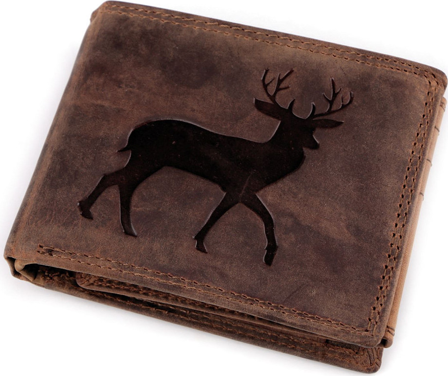 Pánská peněženka kožená pro myslivce, rybáře, motorkáře 9,5x12 cm Varianta: 17 hnědá jelen, Balení: 1 ks