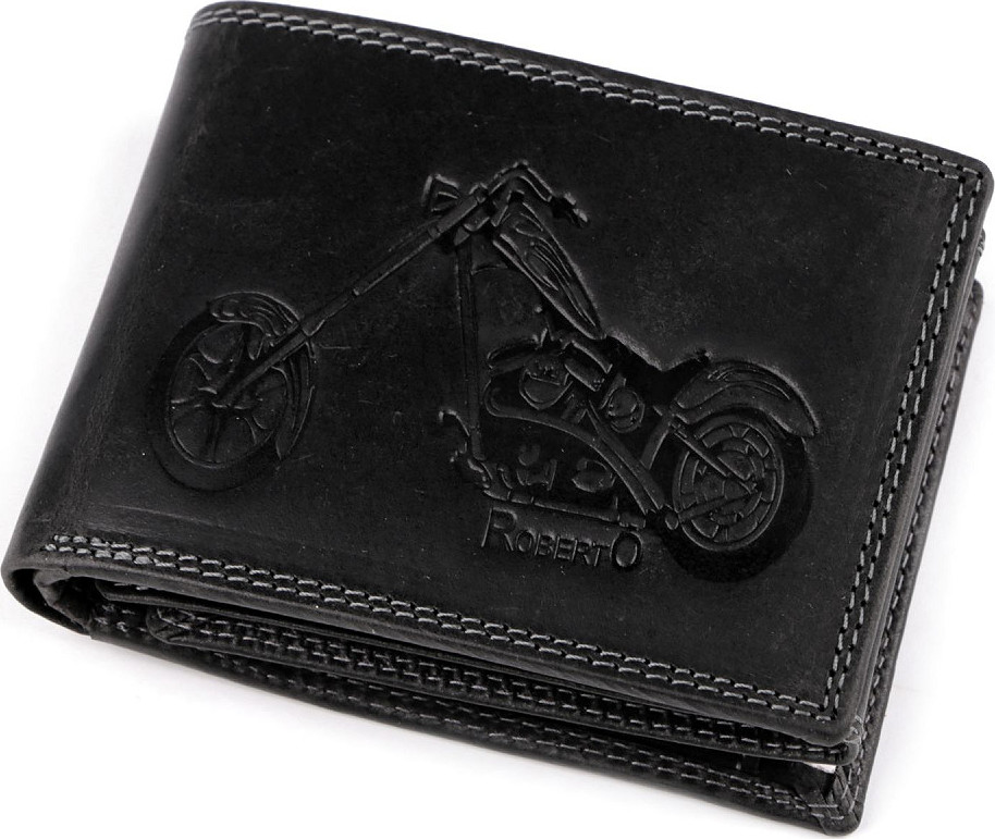 Pánská peněženka kožená pro myslivce, rybáře, motorkáře 9,5x12 cm Varianta: 24 černá motorka, Balení: 1 ks