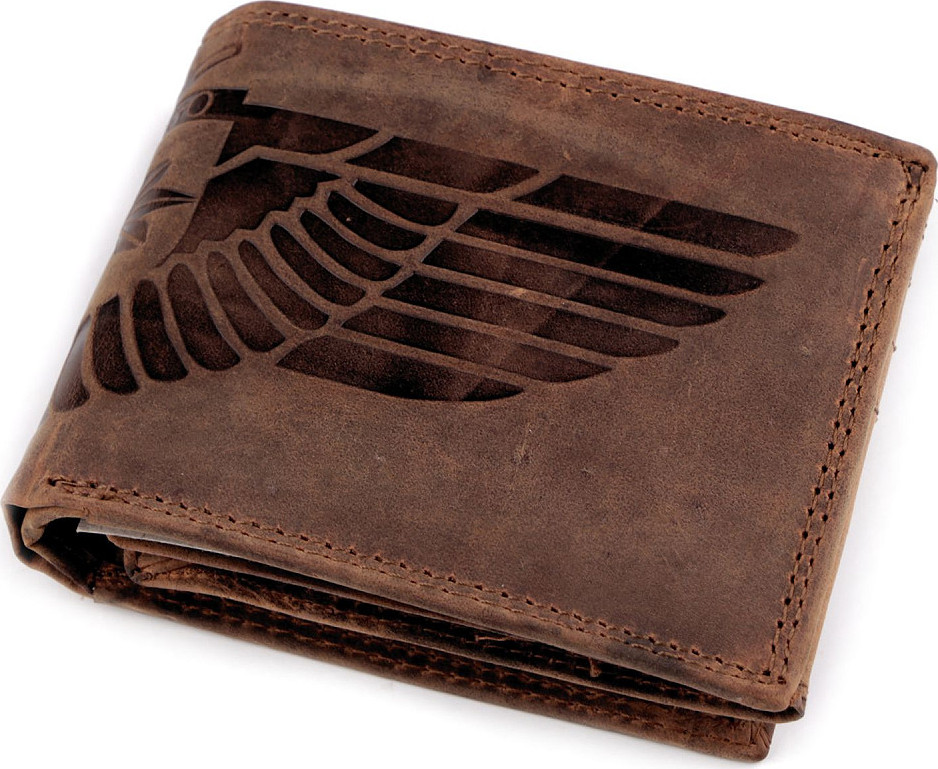 Pánská peněženka kožená pro myslivce, rybáře, motorkáře 9,5x12 cm Varianta: 27 hnědá křídlo, Balení: 1 ks
