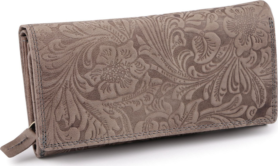 Dámská peněženka kožená růže, ornamenty 9,5x18 cm Varianta: 11 hnědá, Balení: 1 ks