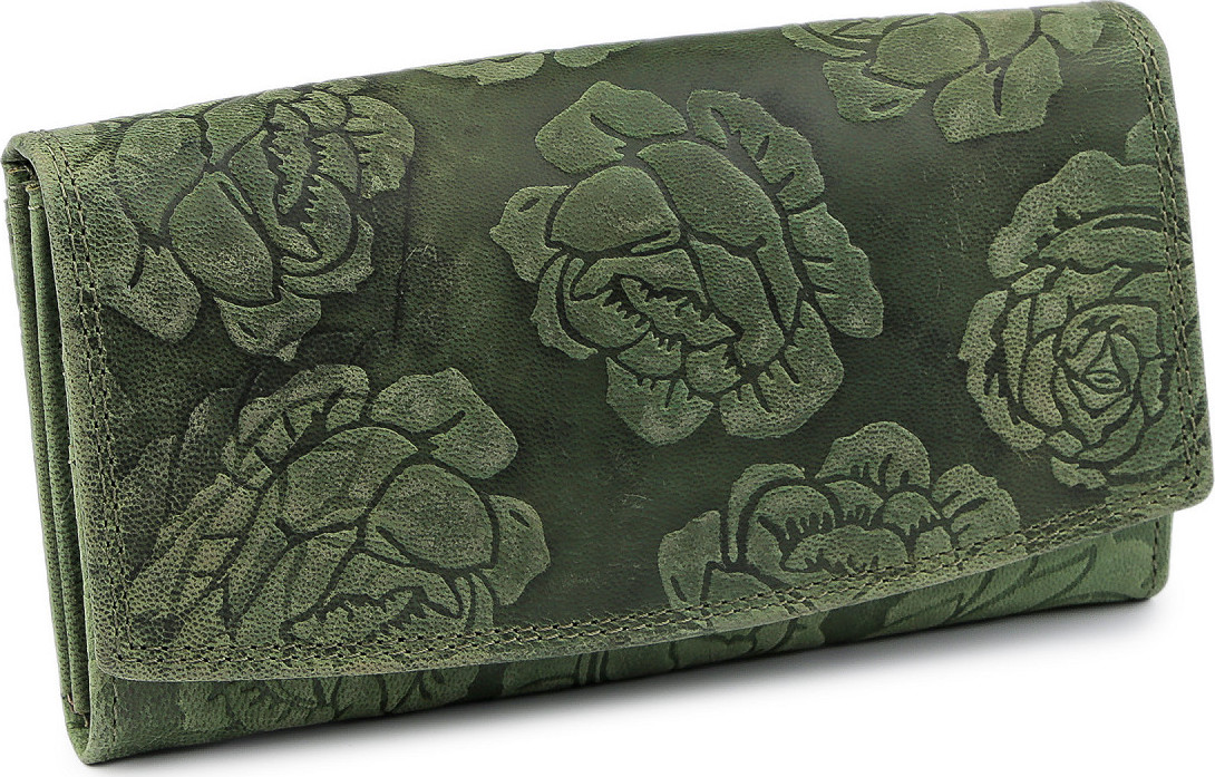 Dámská peněženka kožená růže, ornamenty 9,5x18 cm Varianta: 6 zelená, Balení: 1 ks