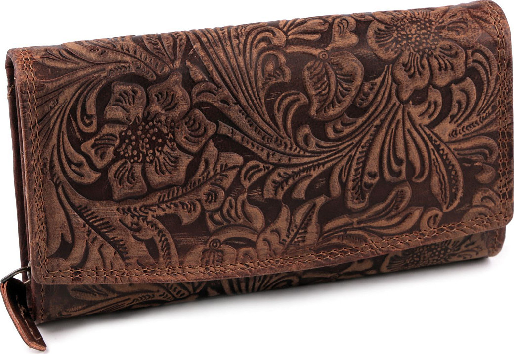 Dámská peněženka kožená růže, ornamenty 9,5x18 cm Varianta: 7 šedobéžová, Balení: 1 ks