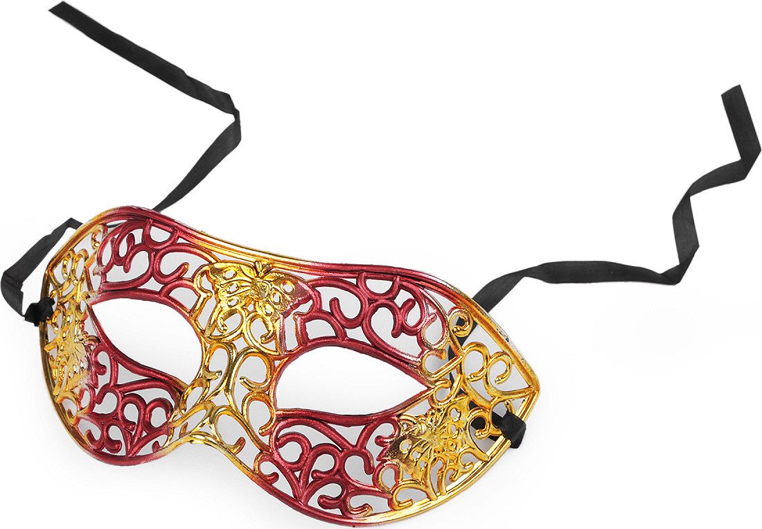 Karnevalová maska - škraboška metalická Varianta: 5 červená zlatá, Balení: 1 ks