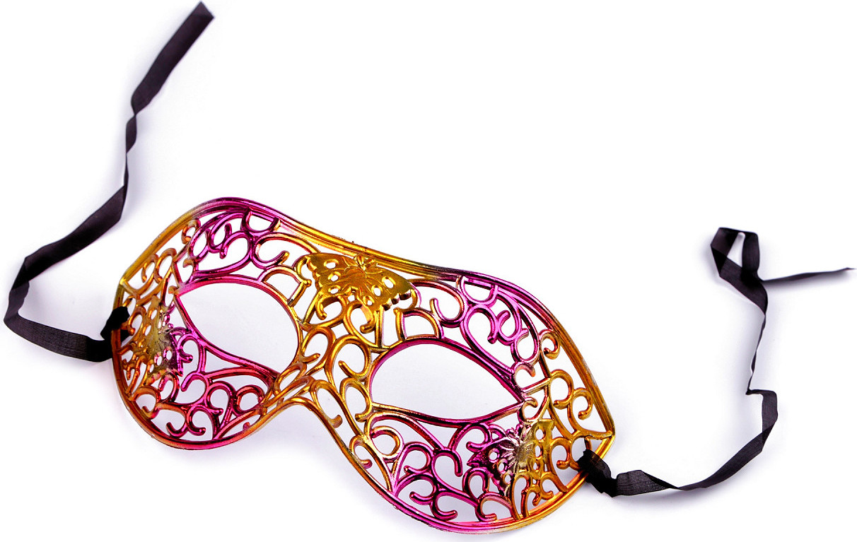 Karnevalová maska - škraboška metalická Varianta: 2 pink zlatá, Balení: 1 ks