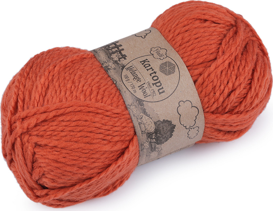 Pletací příze Melange Wool 100 g Varianta: 4 (1210) oranžová mrkvová, Balení: 1 ks