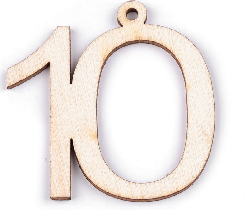 Dřevěná narozeninová čísla se závěsem Varianta: 10 přírodní, Balení: 10 ks