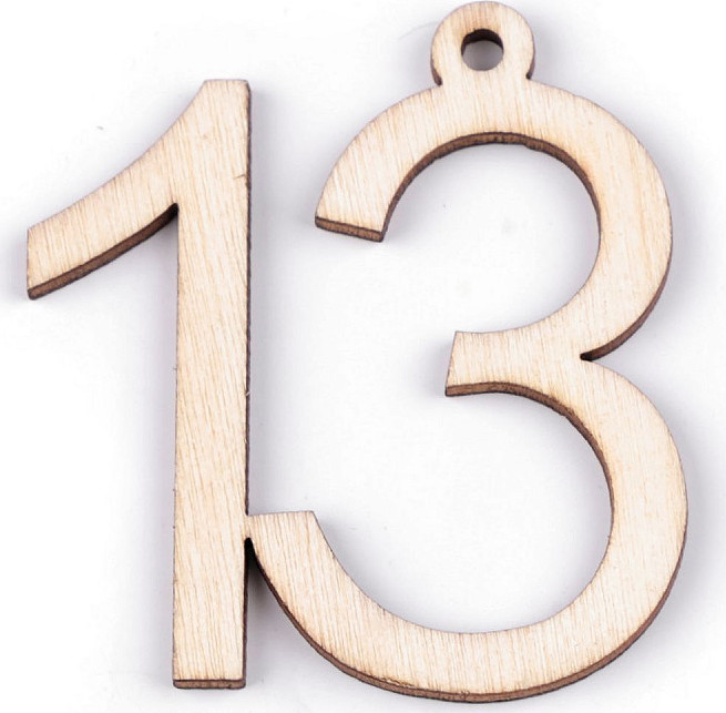Dřevěná narozeninová čísla se závěsem Varianta: 13 přírodní, Balení: 10 ks