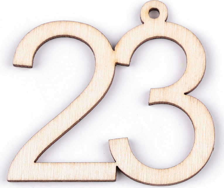 Dřevěná narozeninová čísla se závěsem Varianta: 23 přírodní, Balení: 10 ks