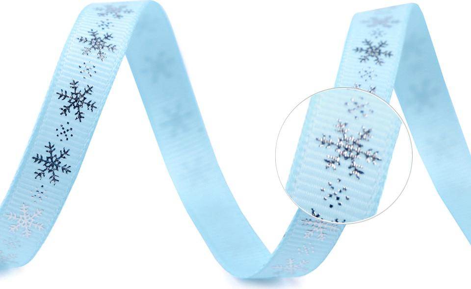 Rypsová stuha vločky šíře 10 mm vánoční Varianta: 6 modrá světlá, Balení: 5 m