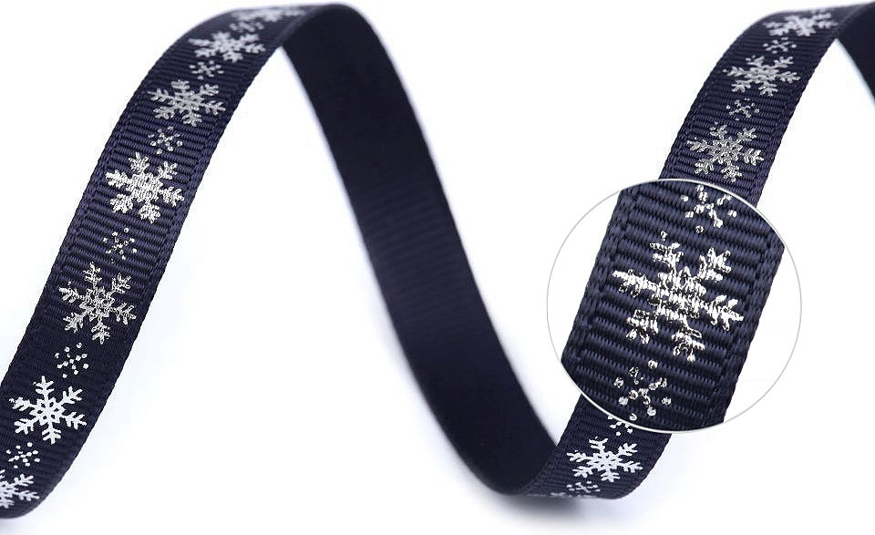 Rypsová stuha vločky šíře 10 mm vánoční Varianta: 2 modrá tmavá, Balení: 90 m