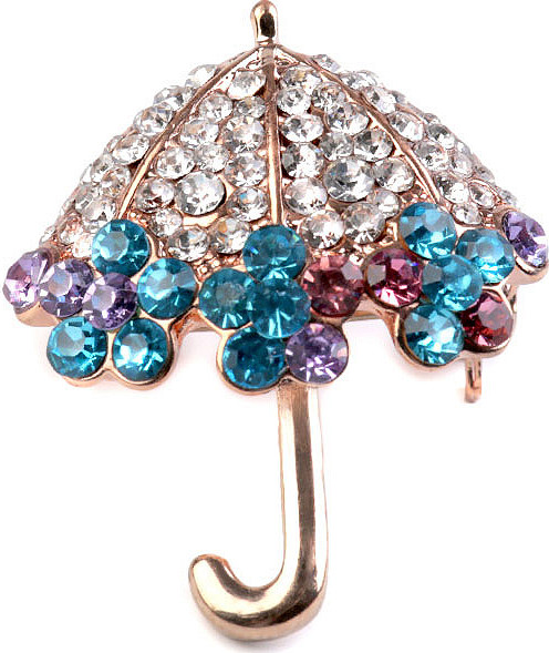Brož s broušenými kamínky deštník, včela Varianta: 1 červenozlatá deštník, Balení: 1 ks