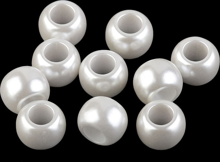 Plastové perly s velkým průvlekem 11x15 mm Varianta: 1 bílá perleť, Balení: 10 ks