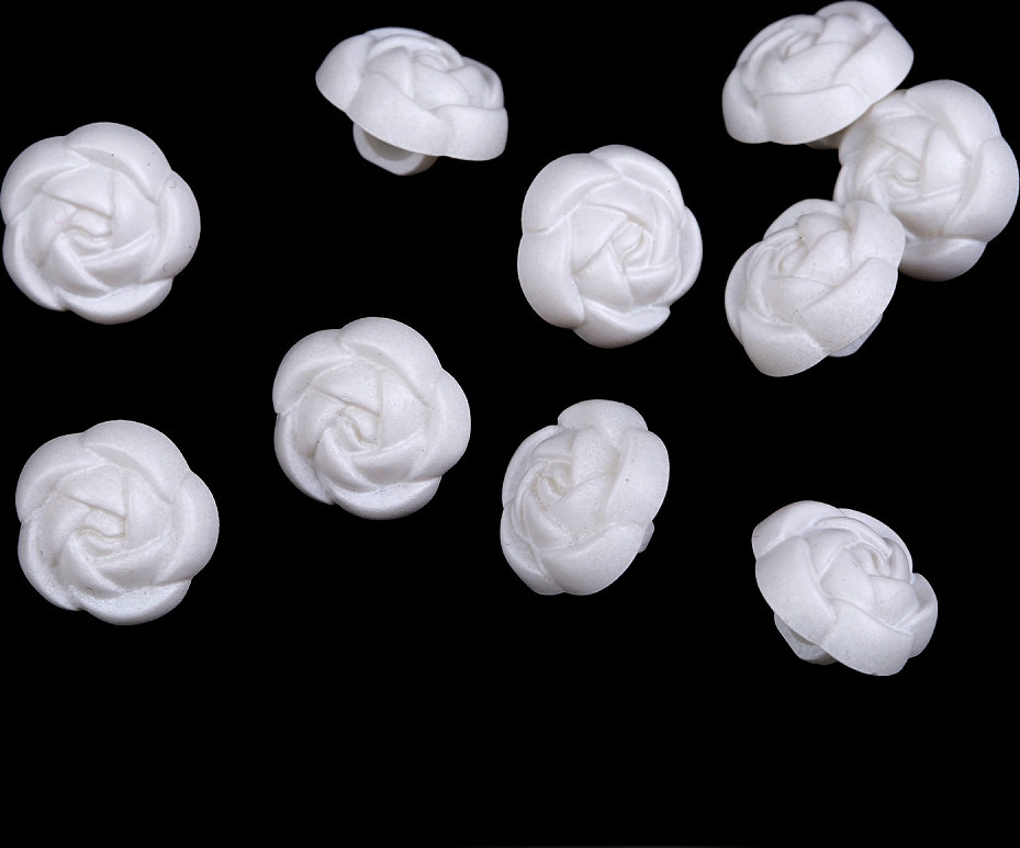 Plastové mini knoflíky / korálky růže Ø11 mm Varianta: 1 bílá, Balení: 10 ks