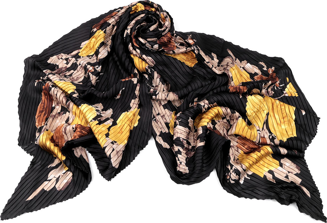 Šátek / šála plisovaná s květy 50x200 cm Varianta: černá, Balení: 1 ks