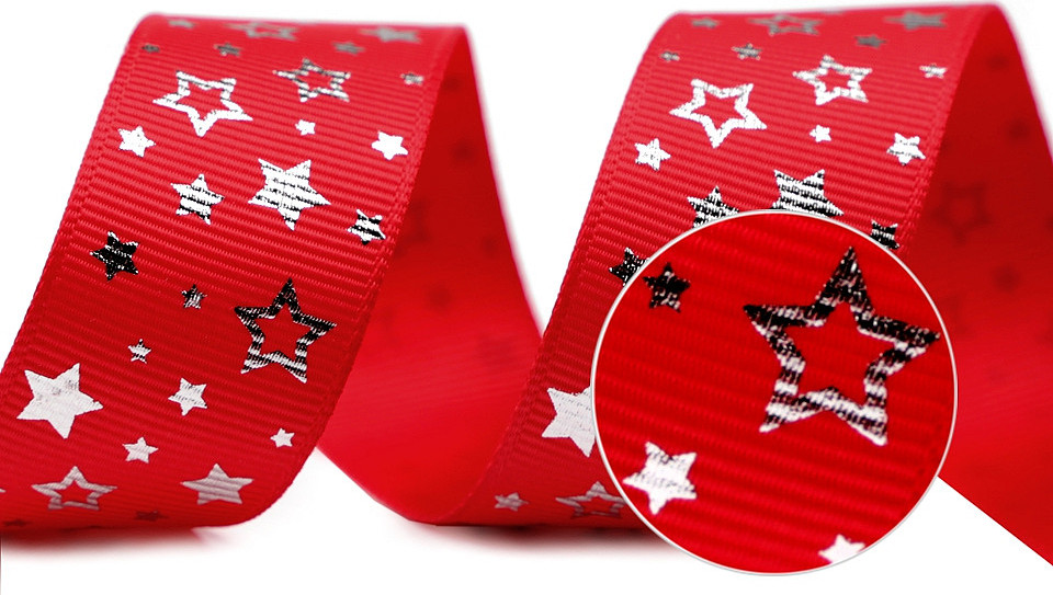 Rypsová stuha hvězdy šíře 25 mm vánoční Varianta: 7 červená, Balení: 90 m