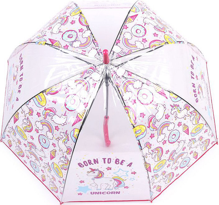 Dívčí průhledný vystřelovací deštník jednorožec Varianta: 2 pink, Balení: 1 ks