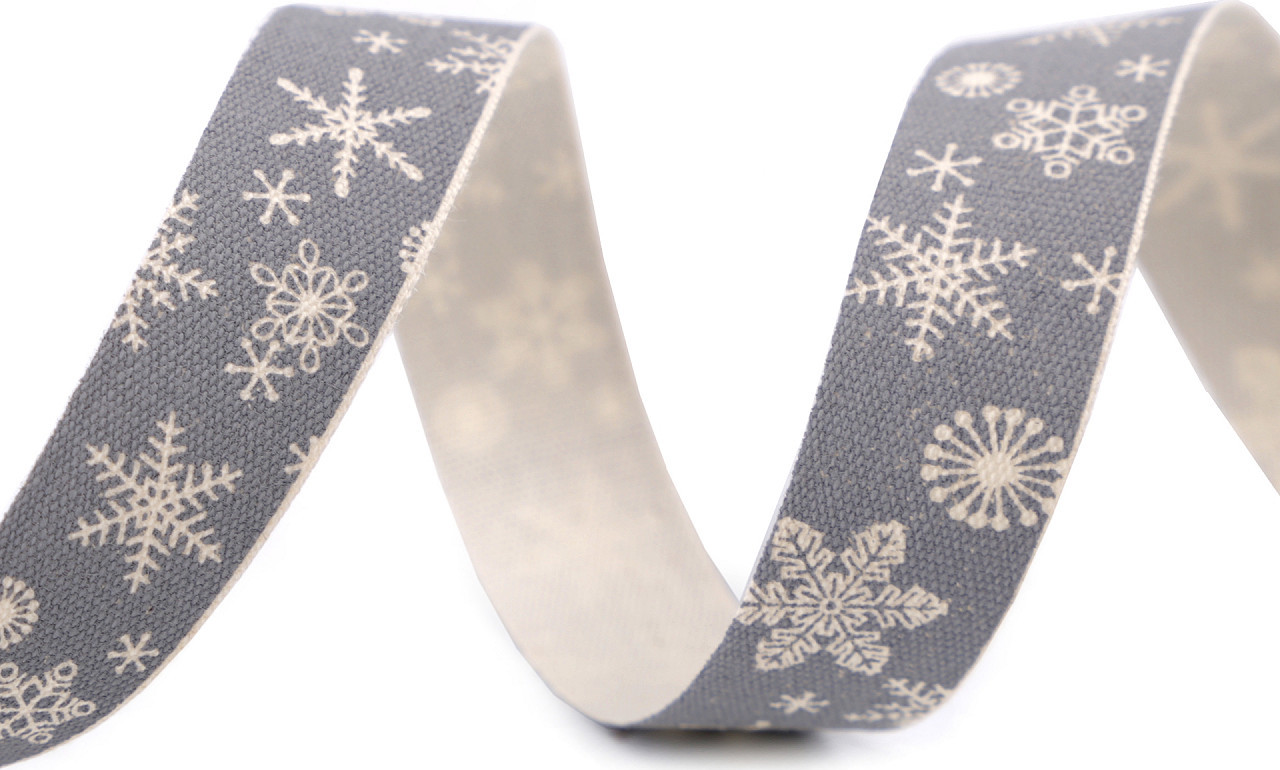 Bavlněná stuha vločky šíře 15 mm vánoční Varianta: 5 šedá, Balení: 13.5 m