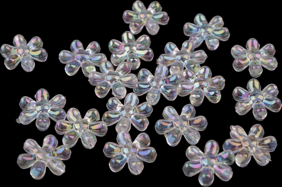 Plastové korálky s AB efektem květ Ø17 mm Varianta: 1 transparent, Balení: 10 g