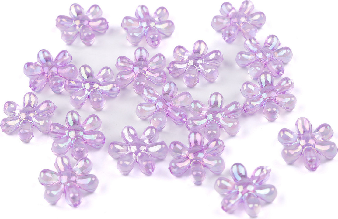 Plastové korálky s AB efektem květ Ø17 mm Varianta: 5 fialová lila, Balení: 10 g