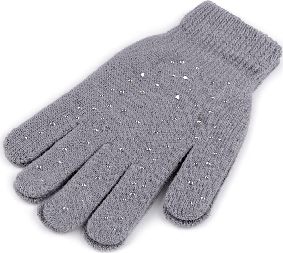 Dámské / dívčí pletené rukavice s kamínky Varianta: 3 šedá, Balení: 1 pár