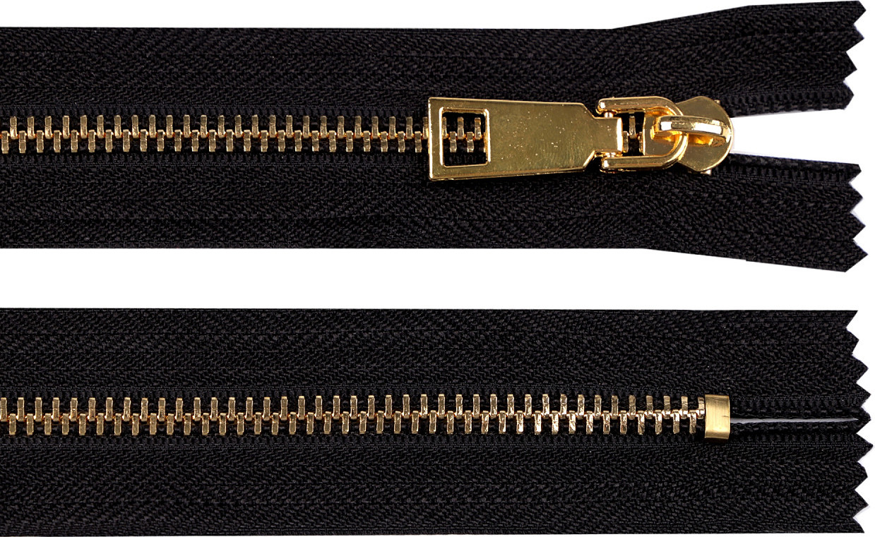 Kovový zip s ozdobným jezdcem šíře 6 mm délka 24,5 cm Varianta: černá zlatá, Balení: 1 ks
