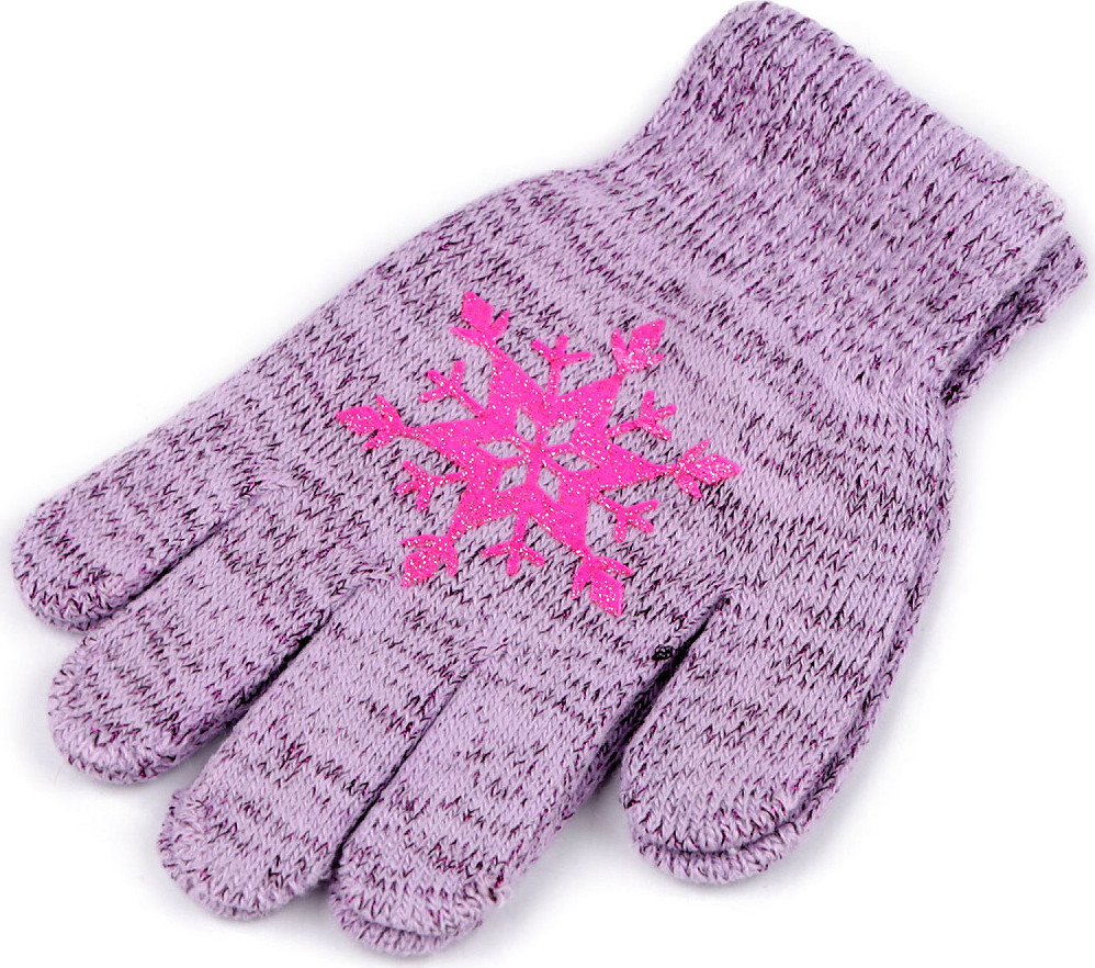 Dívčí pletené rukavice s vločkou Varianta: 3 fialová lila melír, Balení: 1 pár