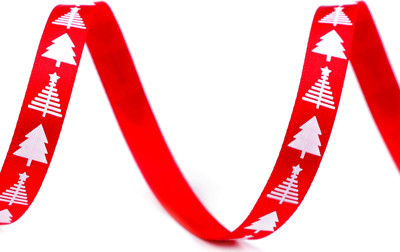 Saténová stuha stromeček šíře 10 mm vánoční Varianta: 5 červená bílá, Balení: 5 m