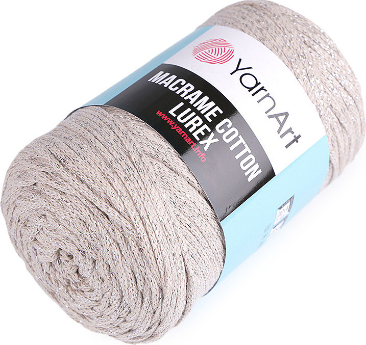 Pletací příze Macrame Cotton lurex 250 g Varianta: 3 (725) béžová světlá stříbrná, Balení: 1 ks