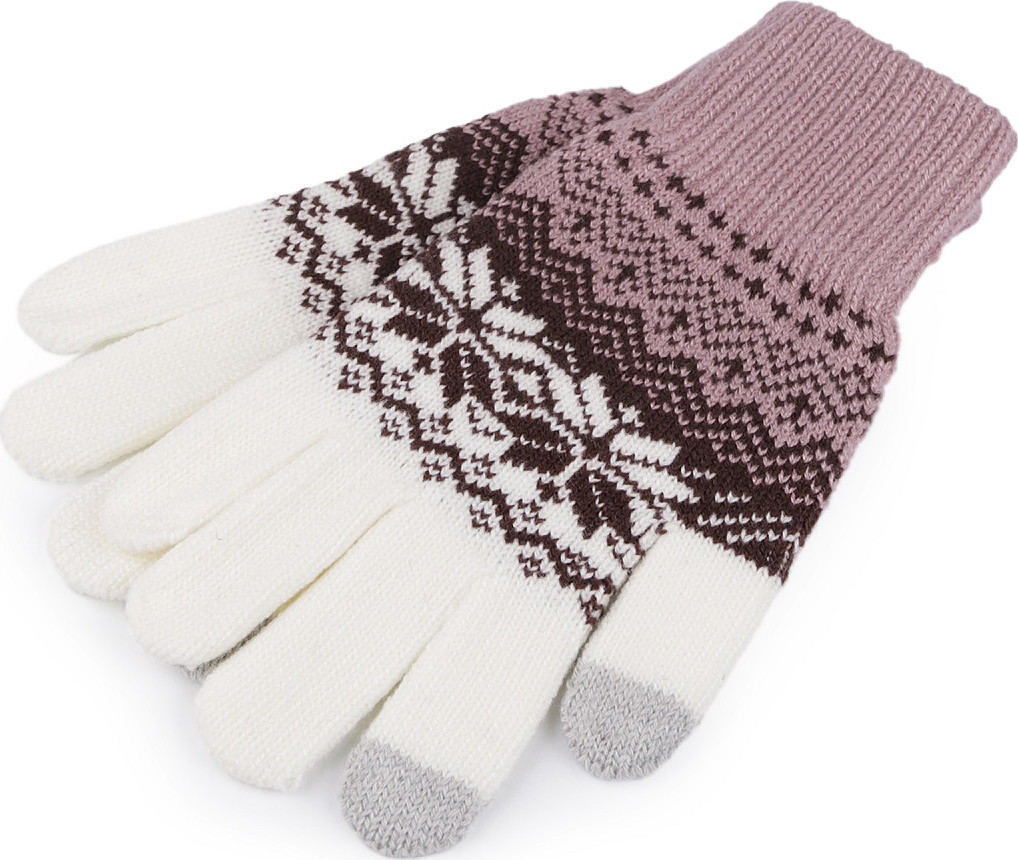 Dámské / dívčí pletené rukavice norský vzor Varianta: 1 starorůžová, Balení: 1 pár