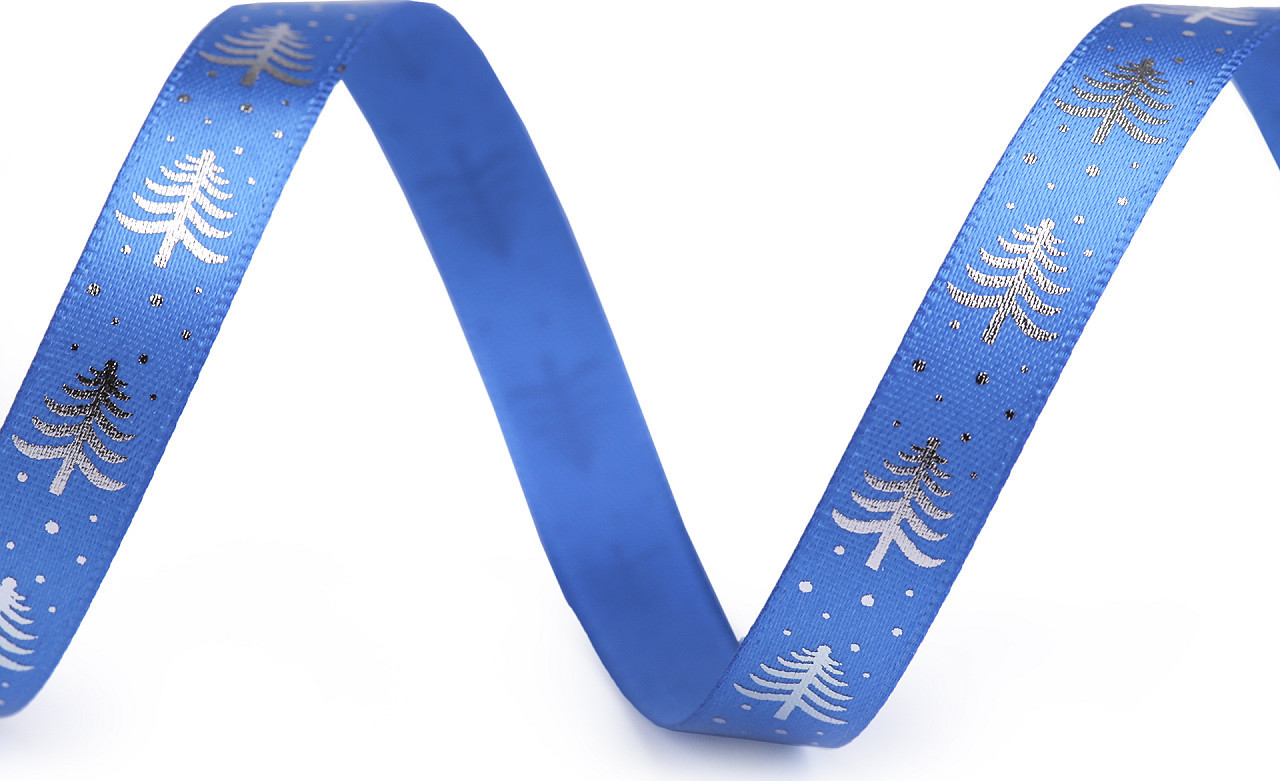Saténová stuha stromeček šíře 10 mm vánoční Varianta: 6 modrá stříbrná, Balení: 5 m