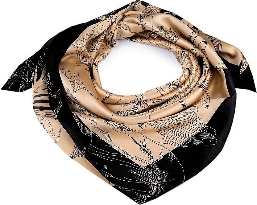 Saténový šátek květy 90x90 cm Varianta: 3 béžová velbloudí, Balení: 1 ks