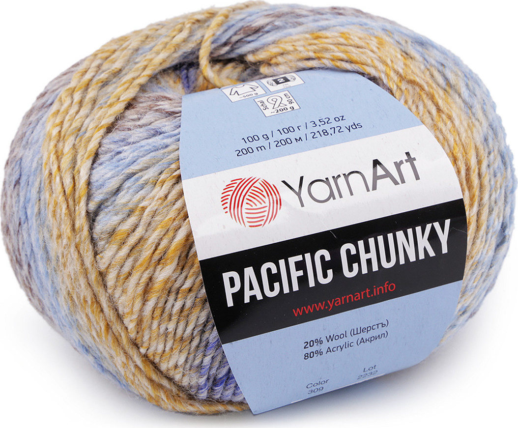 Pletací příze Pacific Chunky 100 g Varianta: 10 (309) modrá hořčicová, Balení: 1 ks