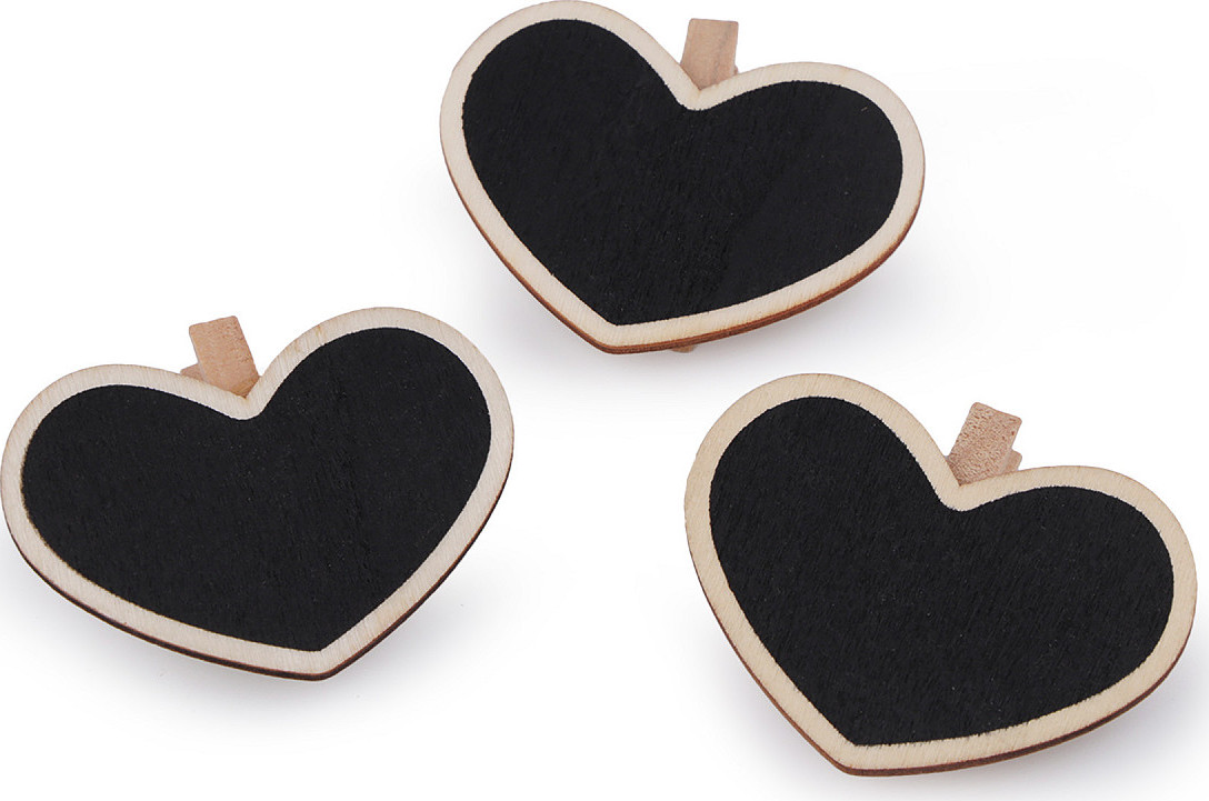 Dřevěný kolíček s tabulkou - srdce Varianta: černá, Balení: 10 ks