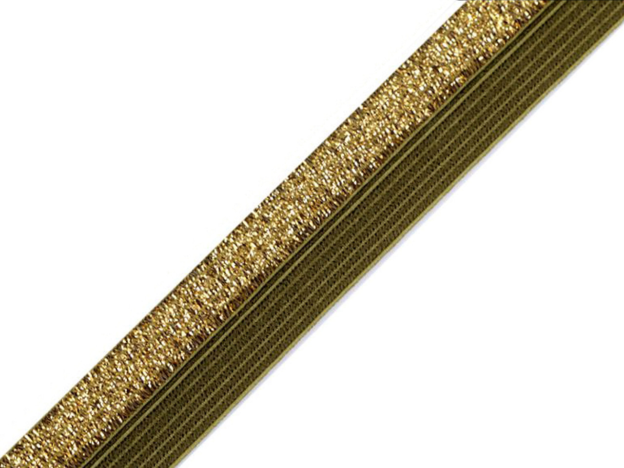 Lemovací pruženka půlená / lampas šíře 17 mm s lurexem Varianta: 12 zelená khaki zlatá, Balení: 25 m