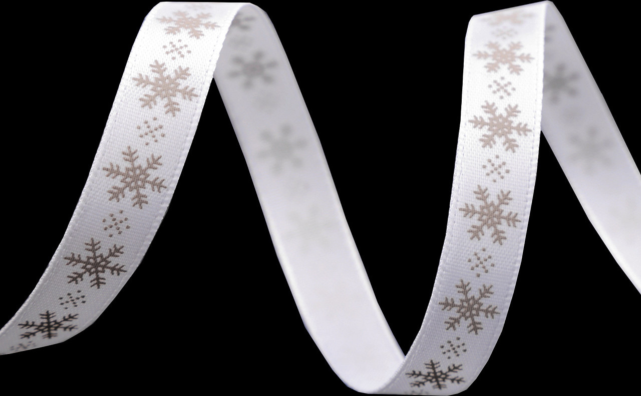 Saténová stuha vločky šíře 9 mm vánoční Varianta: 6 bílá béžová, Balení: 90 m