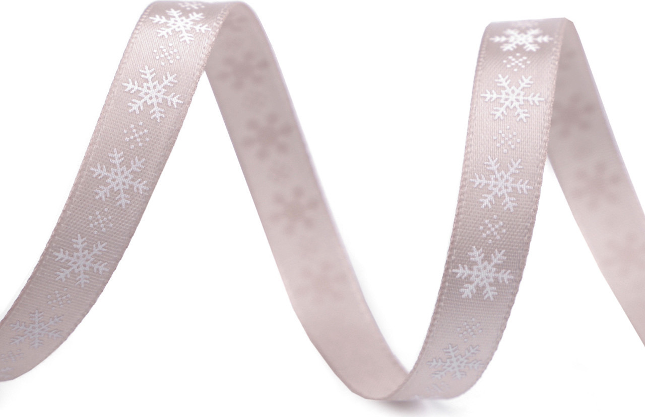 Saténová stuha vločky šíře 9 mm vánoční Varianta: 7 béžová světlá bílá, Balení: 5 m