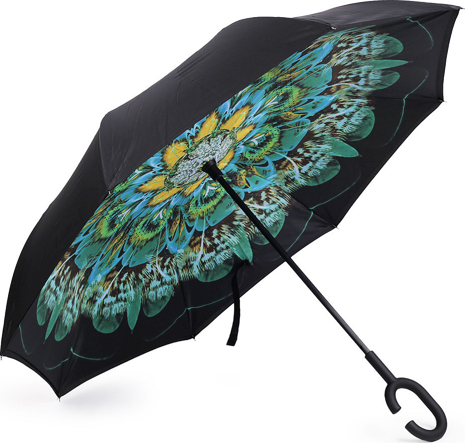 Obrácený deštník dvouvrstvý Varianta: 10 zelená pírko, Balení: 1 ks