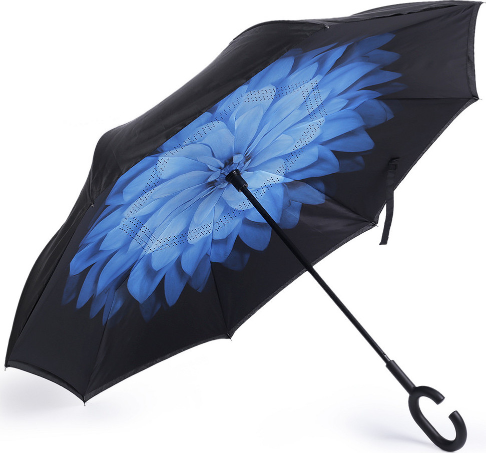 Obrácený deštník dvouvrstvý Varianta: 12 modrá květ, Balení: 1 ks
