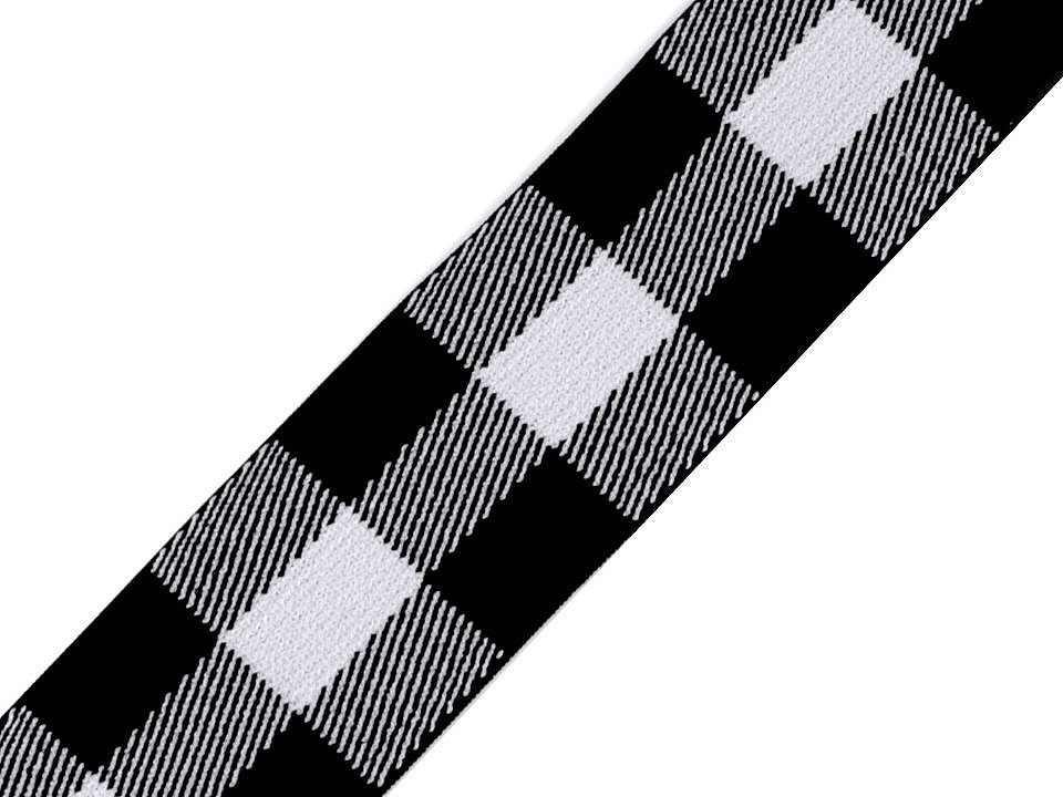 Pruženka měkká káro šíře 40 mm Varianta: bílo-černá, Balení: 1 m