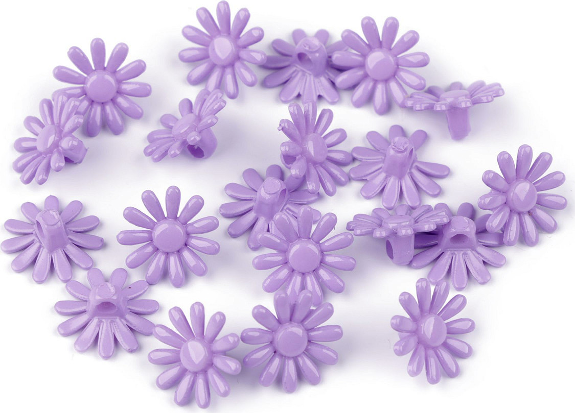 Plastové knoflíky / korálky květ Ø15 mm Varianta: 4 fialová sv., Balení: 20 ks