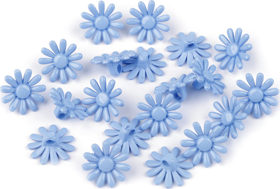 Plastové knoflíky / korálky květ Ø15 mm Varianta: 5 modrá světlá, Balení: 20 ks